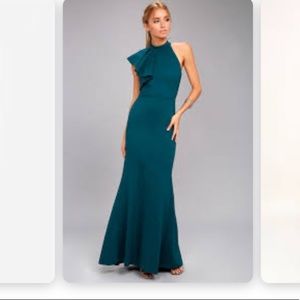 Lulu’s teal blue one shoulder formal dress